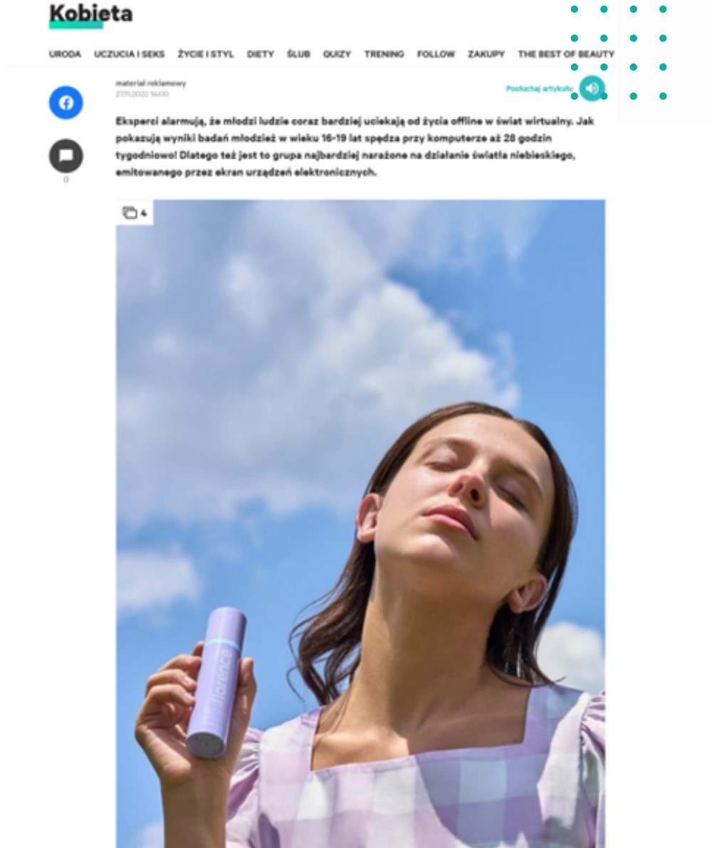 Kobieta article on skin and screen time featuring Florence by Mills