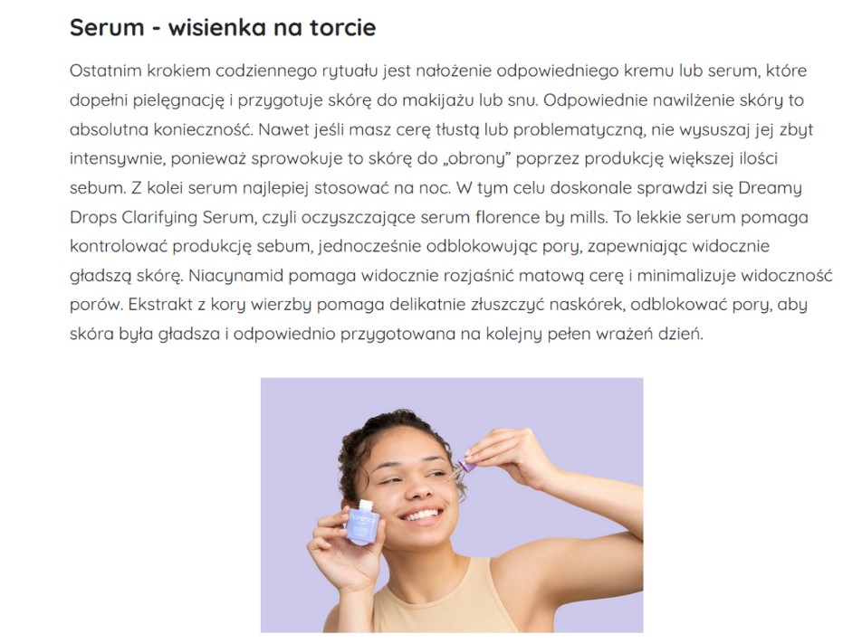 Online article featuring Florence by Mills Dreamy Drops Clarifying Serum