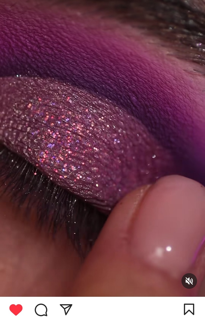 Close-up of a glittery purple eyeshadow look from a LAMEL influencer post