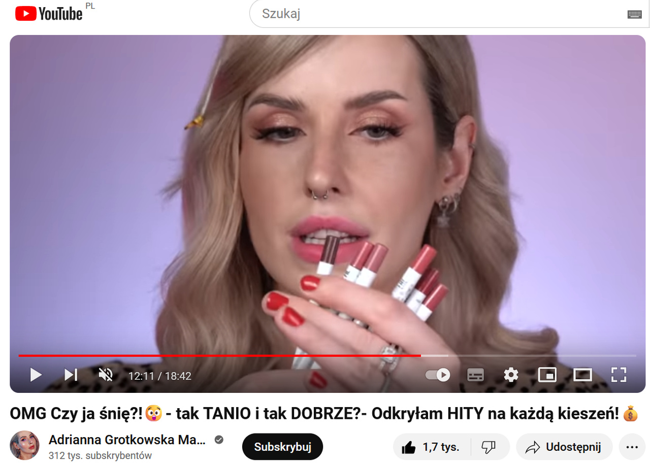 YouTube review of LAMEL lipsticks by Adrianna Grotkowska