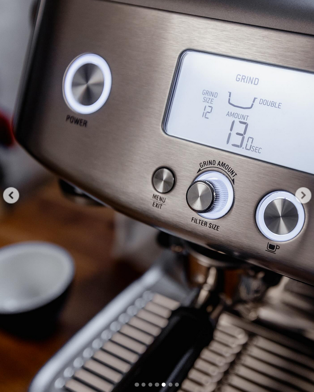 Close-up of the Sage coffee machine controls