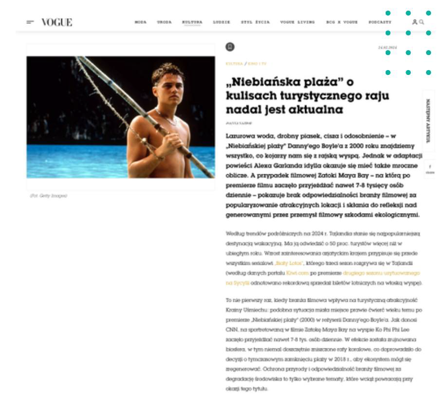 Vogue Poland publication supplied for the Kiwi.com case study